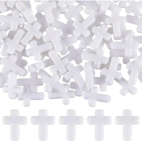 1 Bag 300Pcs Opaque Acrylic Beads Cross White 16x12x4.5mm