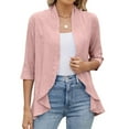 thumbnail image 5 of idosla Women Cardigan 3/4 Sleeves Open Front Lightweight Soft Netted Knit Draped Ruffles Cardigan Kimono Cover Ups (Pink, XL), 5 of 9