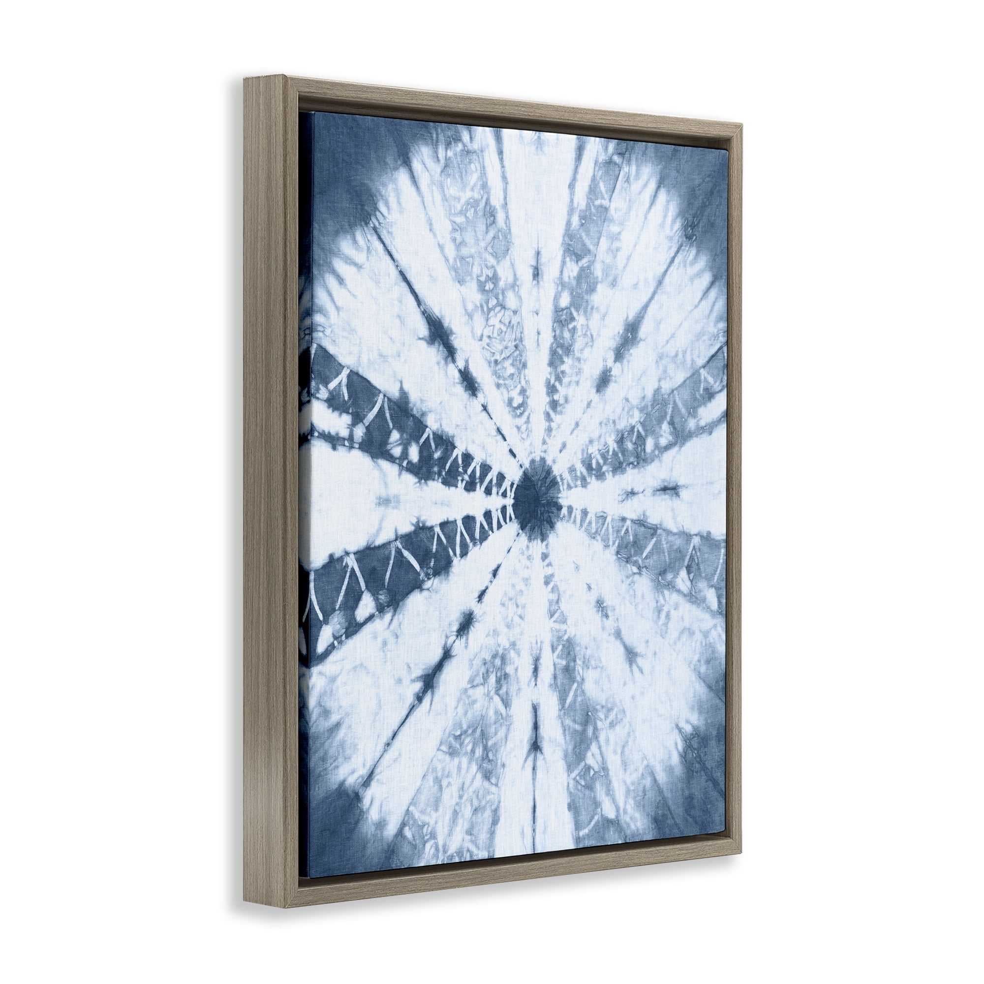 Stupell Industries Blue Tie Dye Sunburst Abstract Painting Brown Floater Framed Canvas Art Print Wall Art, 25 x 31