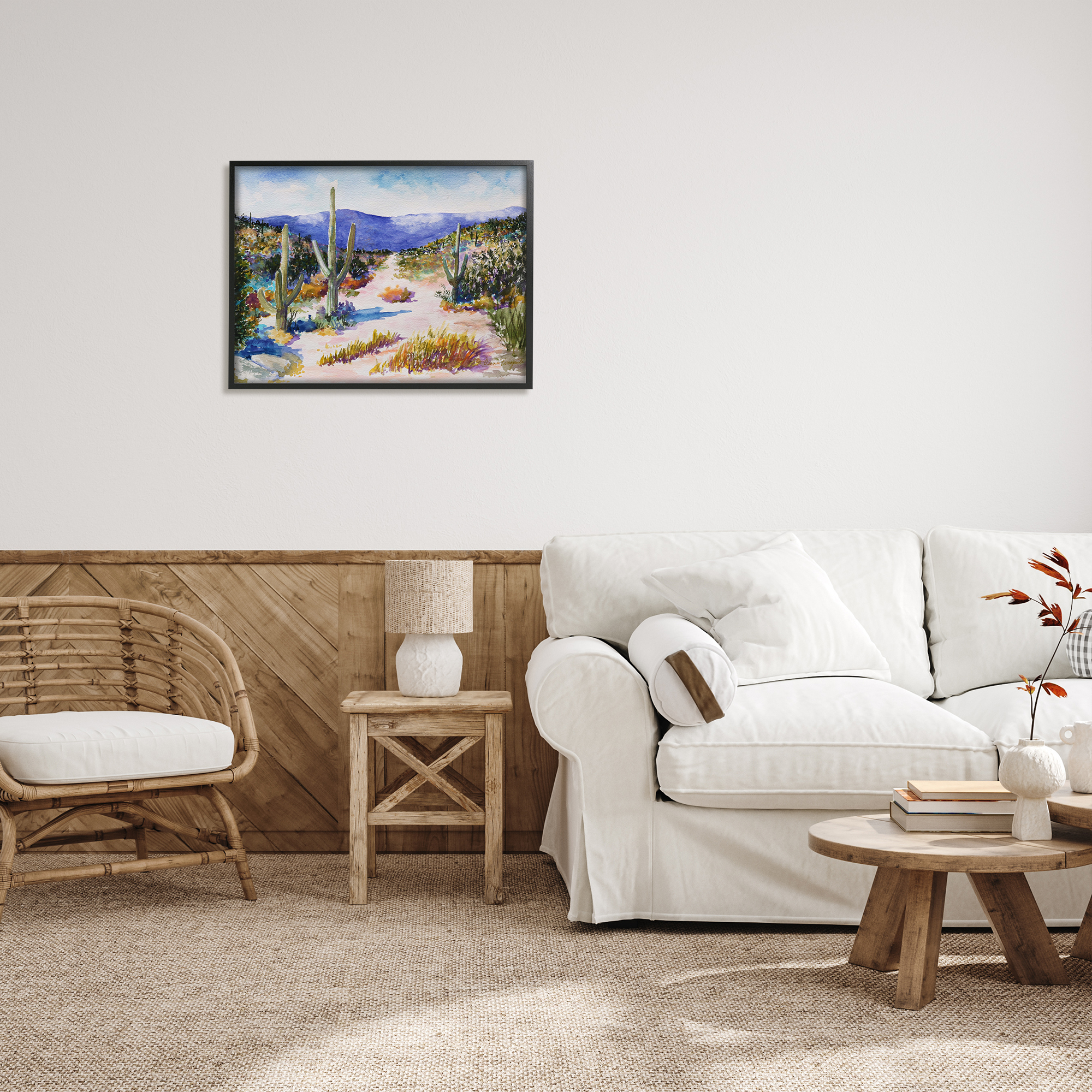 Stupell Industries Desert Scenery Painting Nature Painting Black Framed Art Print Wall Art, 30 x 24