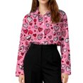thumbnail image 4 of Fgvctg Valentine's Day Button Down Shirt for Women Long Sleeve V Neck Blouse Dressy Date Day Love Heart Print Shirt Oversized Collared Business Casual Outfits Hot Pink 3XL, 4 of 5