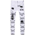 thumbnail image 3 of Reppunk Fashion Men Holes Embroidery Stretch Skinny Jeans Trousers Ripped Slim Male Joggers Pencil Denim Pants, 3 of 5
