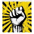 thumbnail image 3 of Urban Graffiti Shower Curtain, Clenched Fist Held High on Radial Beam Revolutionary Figure, Fabric Bathroom Set with Hooks, 69W X 70L Inches, Black Yellow and White, by Ambesonne, 3 of 3