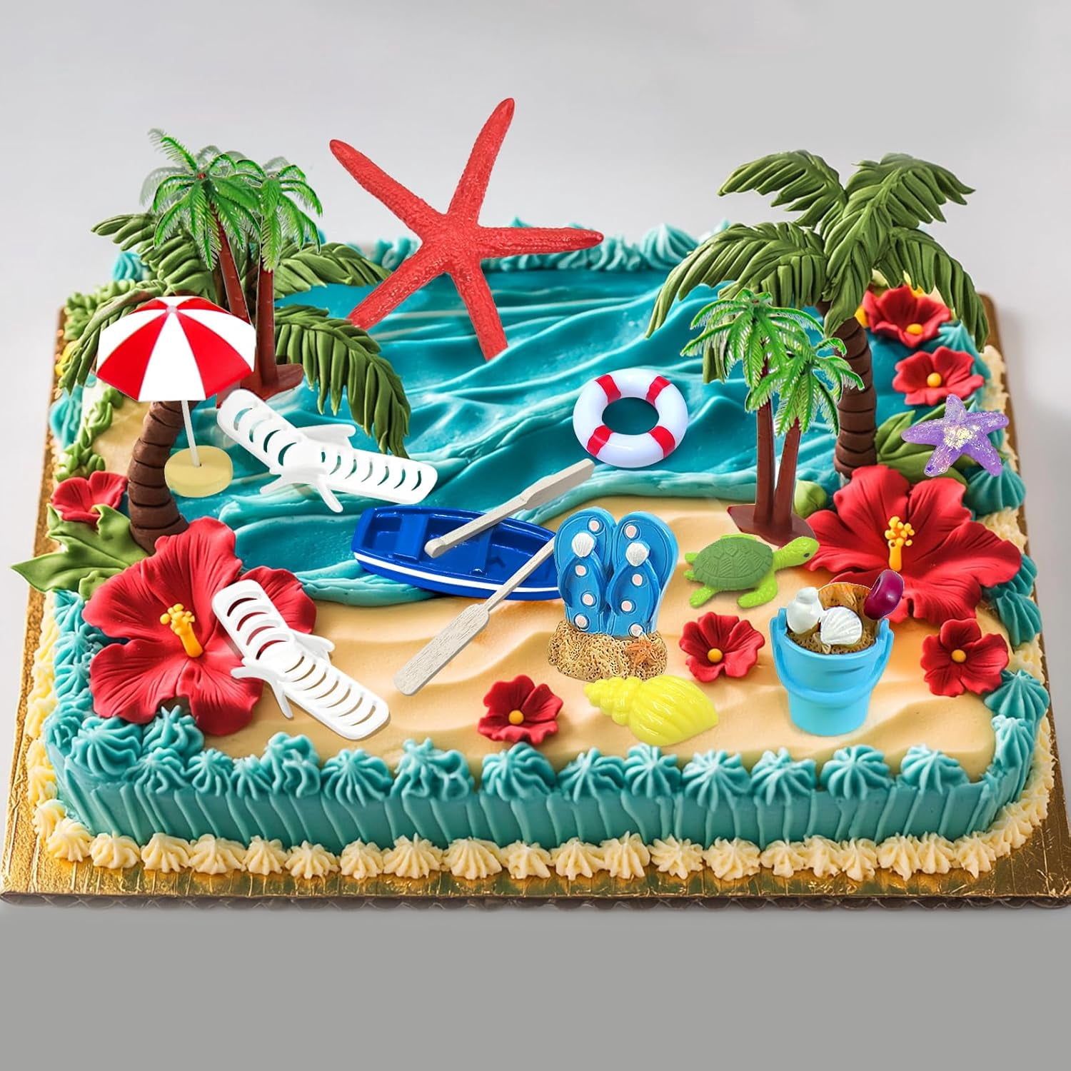 24-Piece Beach Chair & Umbrella Cake Toppers – Tropical Luau Party Decorations For Cakes & Cupcakes