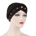 thumbnail image 2 of African Women Turban Cap Twisted Beaded Braid Head Wraps Pre-Tied Chemo Headscarf for Cancer Hair Cover hats Black One Size, 2 of 3