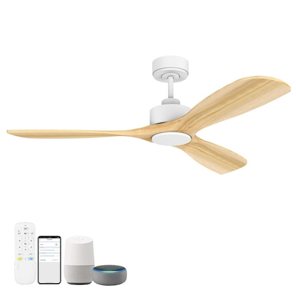 52 Inch Light Wood Bedroom Patio Porch Outdoor Indoor Smart Ceiling Fans with Lights Remote