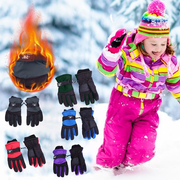 Fiudx Guantes de Invierno, Aislamiento Grueso y Cálido, Correa Ajustable, Protección para Deportes Al Aire Libre, Esquí, Ciclismo, Snowboard y Montañismo, de 10 a 15 Años, Incluye 1 Par.