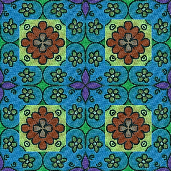 Ahgly Company Indoor Square Patterned Light Sea Green Area Rugs, 4' Square