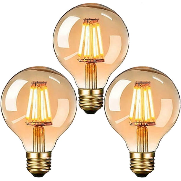 Vintage Edison Bulb, Vintage LED Bulb E27 G80 6W Warm White Antique LED Filament, Ideal for Nostalgic and Retro Home Cafe Bar Lighting, Pack of 3