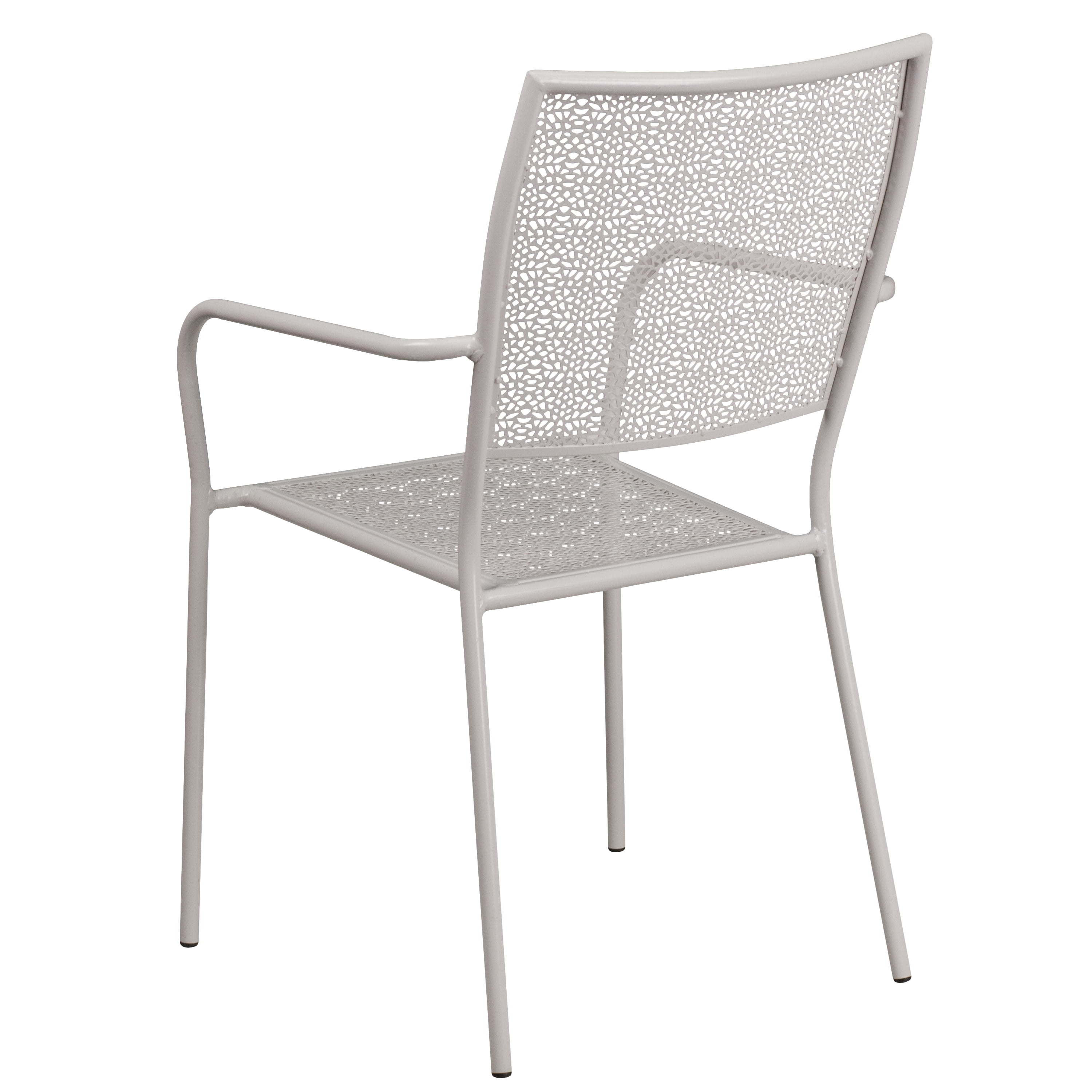 Emma + Oliver Commercial Light Gray Indoor-Outdoor Steel Patio Arm Chair with Square Back