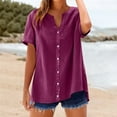 thumbnail image 4 of WCJM Purple Shirt for Womens Shirts Loose Button Shirt Tops Stand Solid Color Sleeve Collar Casual Women's Shirt, 4 of 4