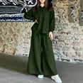 thumbnail image 2 of BiZtdJrK Two Piece Vacation Sets for Women Long Sleeve Button Down Shirts and Wide Leg Pants Casual Set Loose Travel 2 Piece Outfits with Pockets Green XXL, 2 of 7