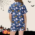 thumbnail image 4 of Gelikeya Girls Satin Pajamas 2T-3T Halloween Pajamas Short Sleeves Collared Tops Shorts 2 Piece Outfits Halloween Nighie Gifts Preppy Pjs 2-13Y (Blue, 2-3 Years), 4 of 5