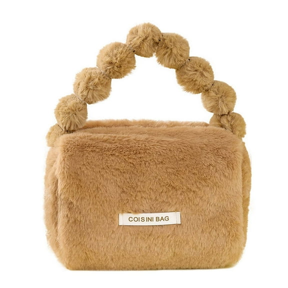 Makeup Bag for Women Fuzzy Cosmetic Pouch Travel Toiletry Organizer Bag, Cute Plush Furry Makeup Pouches Accessories Mini Tote Handbag Purse for Girls and Women