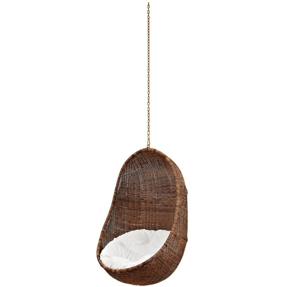Swing Lounge Chair, Brown White, Rattan, Wicker, Outdoor Patio Balcony Cafe Bistro Garden Hospitality Restaurant, Modern Contemporary HB33109