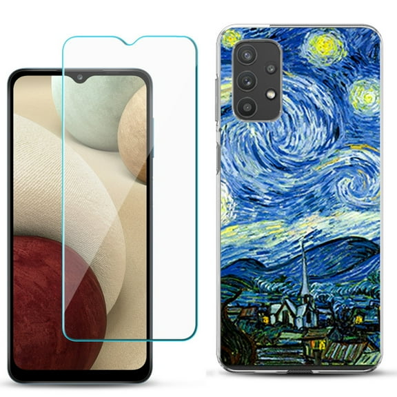 Slim-Fit TPU Phone Case compatible with Samsung Galaxy A32 5G, with Tempered Glass Screen Protector, by OneToughShield ® - Starry Night Paris