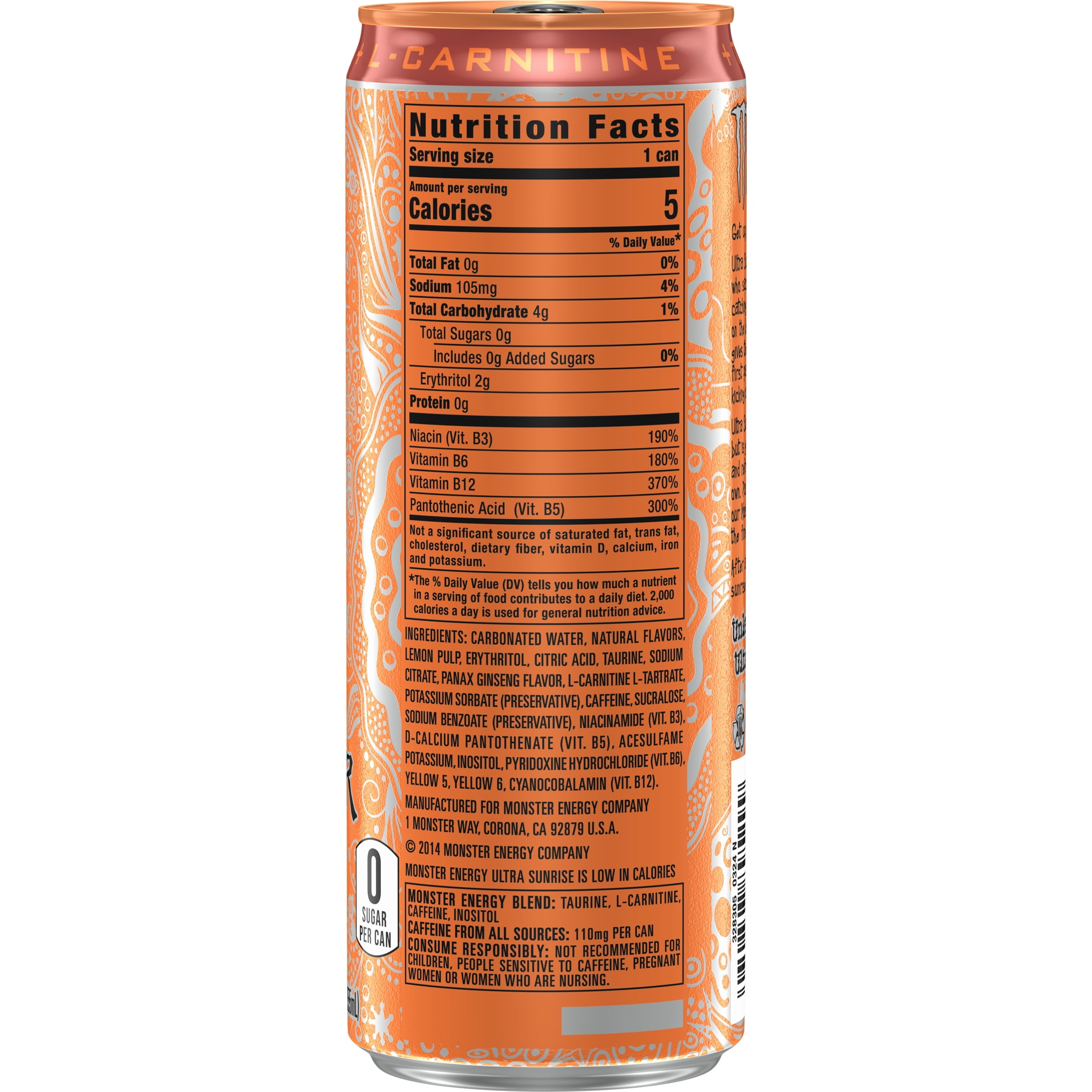 (5 pack) Monster Energy Ultra Sunrise Sugar Free Energy Drink 12 fl oz Can