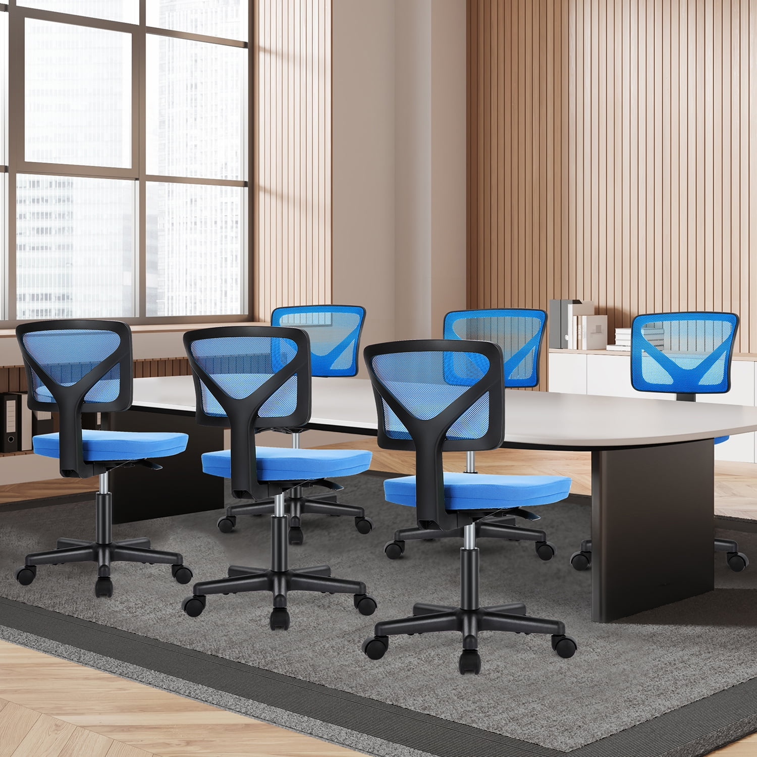 JOINSUN Armless Desk Mesh Office Chair, Adjustable Height Ergonomic Low Back Vanity Task Desk Chair with Wheels, Blue