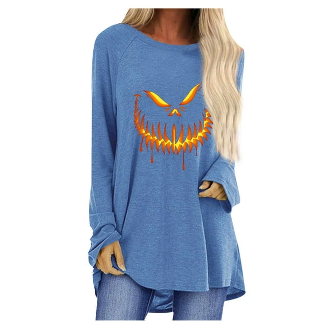 Pompotops Femmes O-Cou Impression en Vrac Casual Mode Manches Longues Tops