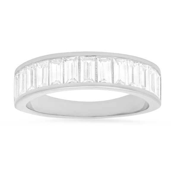 925 Sterling Silver Baguette-cut Diamond CZ Band Ring