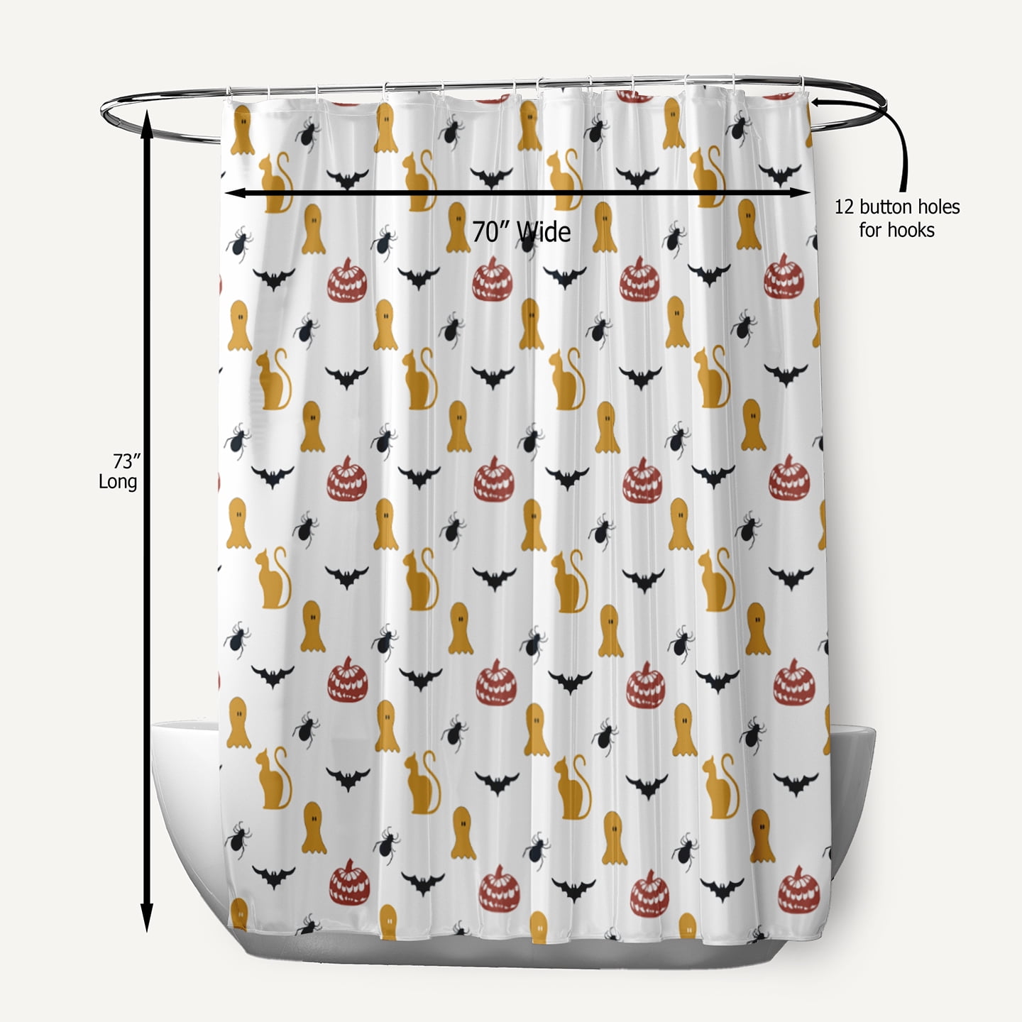 Simply Daisy 70" W x 73" L Halloween Halloween Critters Polyester Shower Curtain, Golden Mustard [1 Ct]