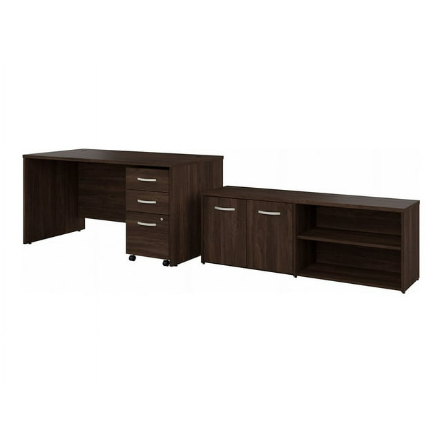 BBF Studio C - Desk set with 3-drawer mobile file cabinet, low storage cabinet - rectangular - black walnut - black walnut base