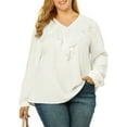 thumbnail image 5 of Unique Bargains Women's Plus Tops V Neck Boho Chiffon Ruffle Blouse 1X White, 5 of 7