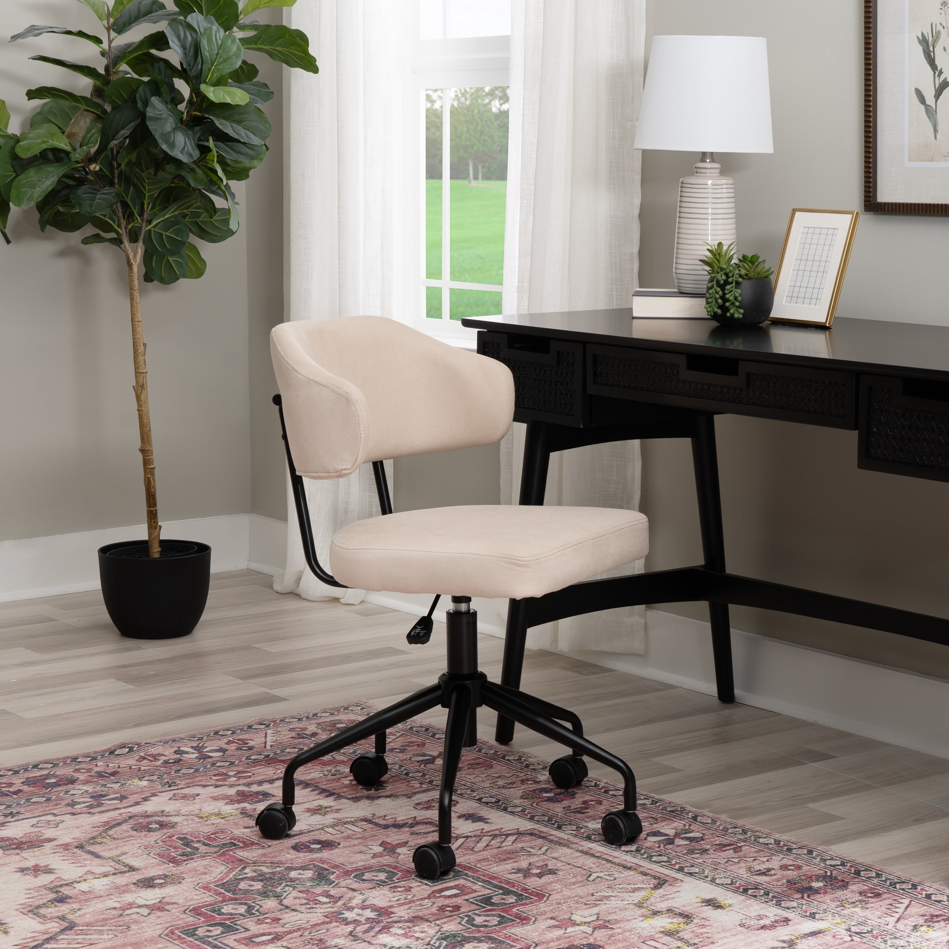 Linon Tristan Office Desk Chair with Adjustable Height and Swivel, Beige