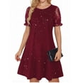 thumbnail image 2 of IFNWSV Robes Décontractées pour Femmes, Robe Évasée à Manches Courtes en Dentelle à Paillettes Style Mode Décontracté pour Fête Quotidienne, Extérieur, Vacances, Robes d'Été pour Femmes Bordeaux S, 2 of 7