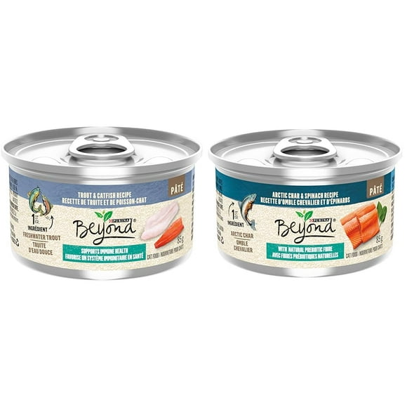 Beyond Wet Cat Food, Trout & Catfish Pate - 85 g Can (12 Pack) & Wet Cat Food, Arctic Char & Spinach Pate - 85 g Can (12 Pack)