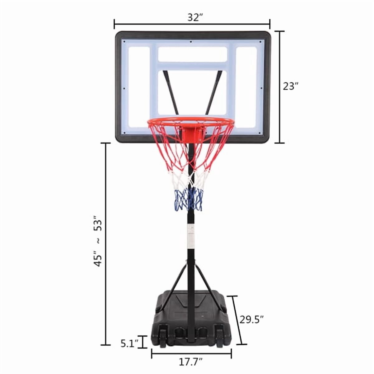 Portable mobile swimming pool PVC transparent backboard basketball stand (basket height adjustment 1.15m-1.35m), can accommodate up to 7 balls, solid base, good stability, easy to assemble