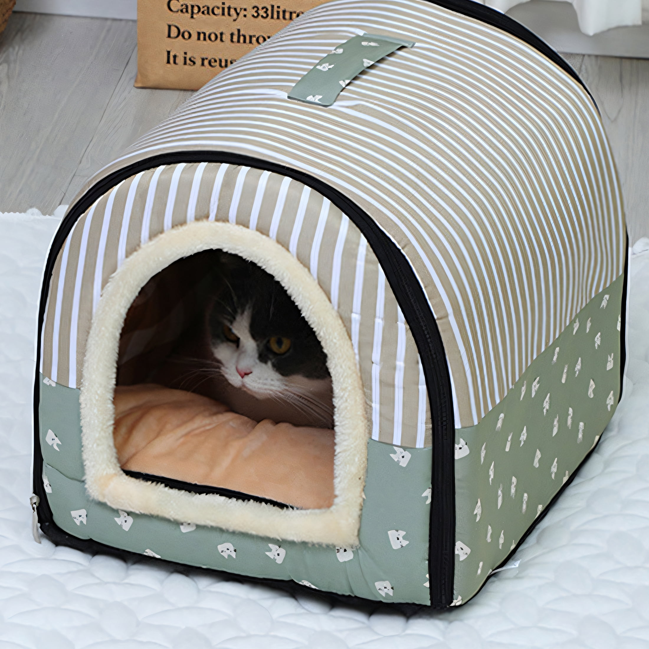 AUQ Dog Beds & Furniture,Handle Dog Bed,Camping Dog Bed,Coffee,23.62*18.90*17.72in