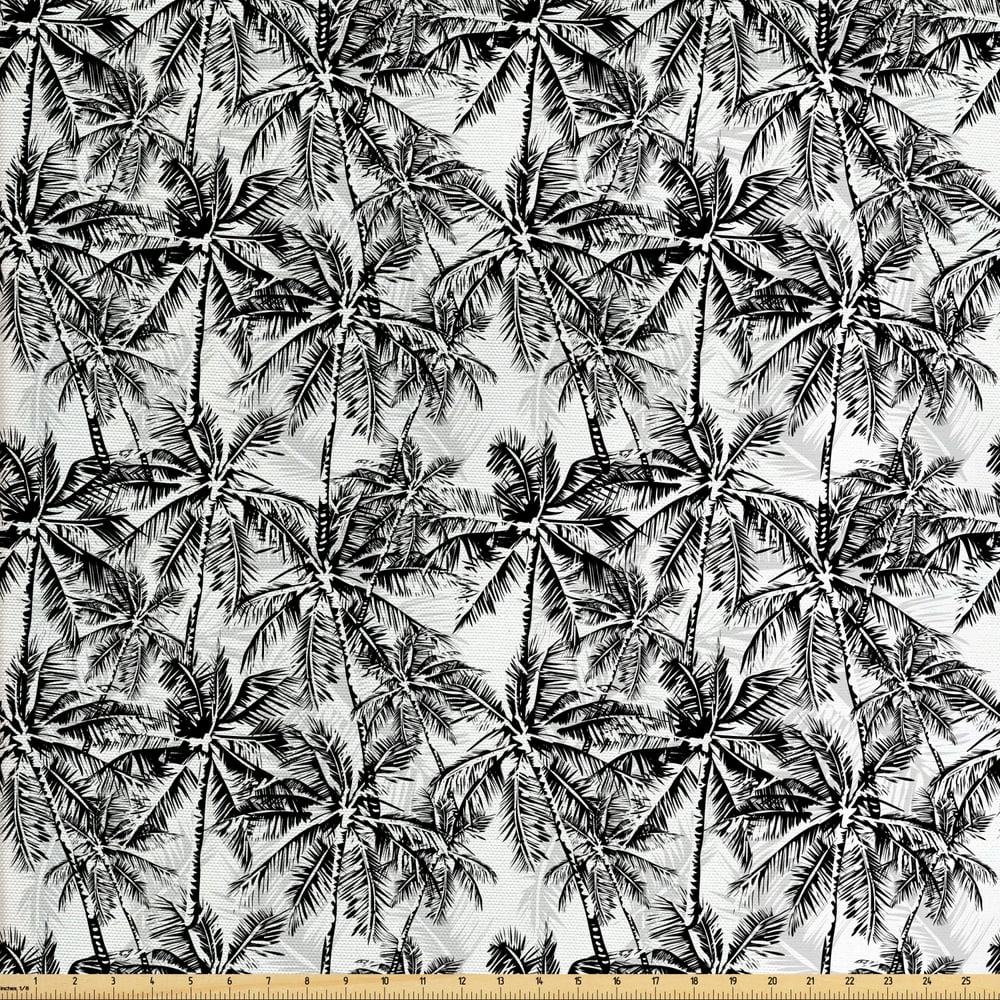 Palm Tree Fabric by The Yard, Monochrome Woodland Pattern Depicting ...