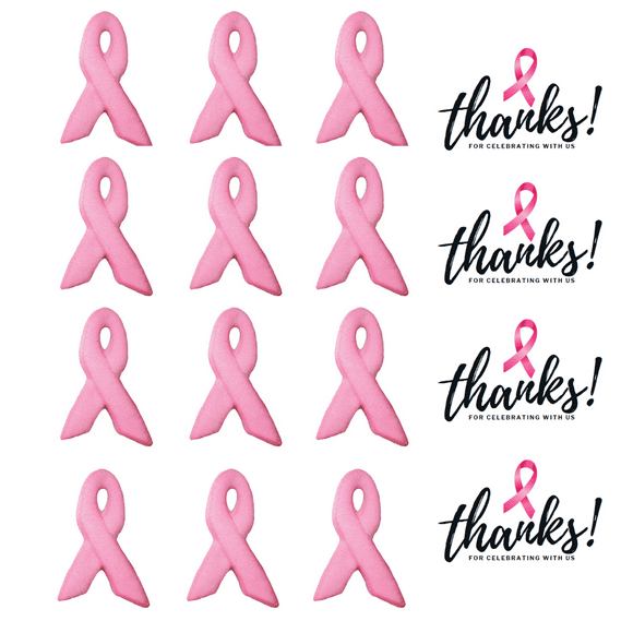 Sprinkle Deco Breast Pink Cancer Ribbon Molded Sugar Cake/Cupcake Decorations - 12 ct