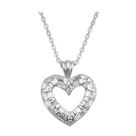 - Baguette And Round Clear Cubic Zirconia Double Heart Necklace Sterling Silver 16
