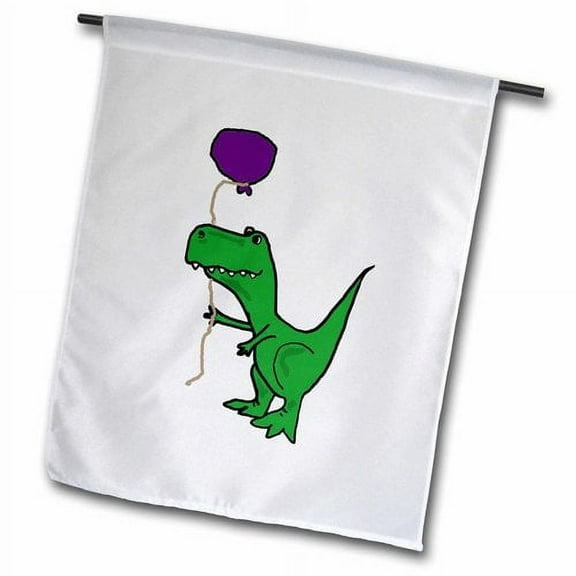 3dRose, Funny Green Trex Dinosaur Holding Purple Balloon, 12 x 18 inch Garden Flag