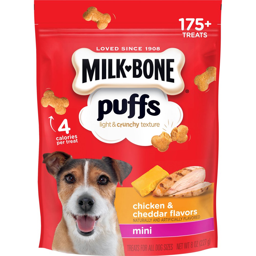 MilkBone Puffs Crunchy Dog Treats, Chicken and Cheddar Flavor, Mini