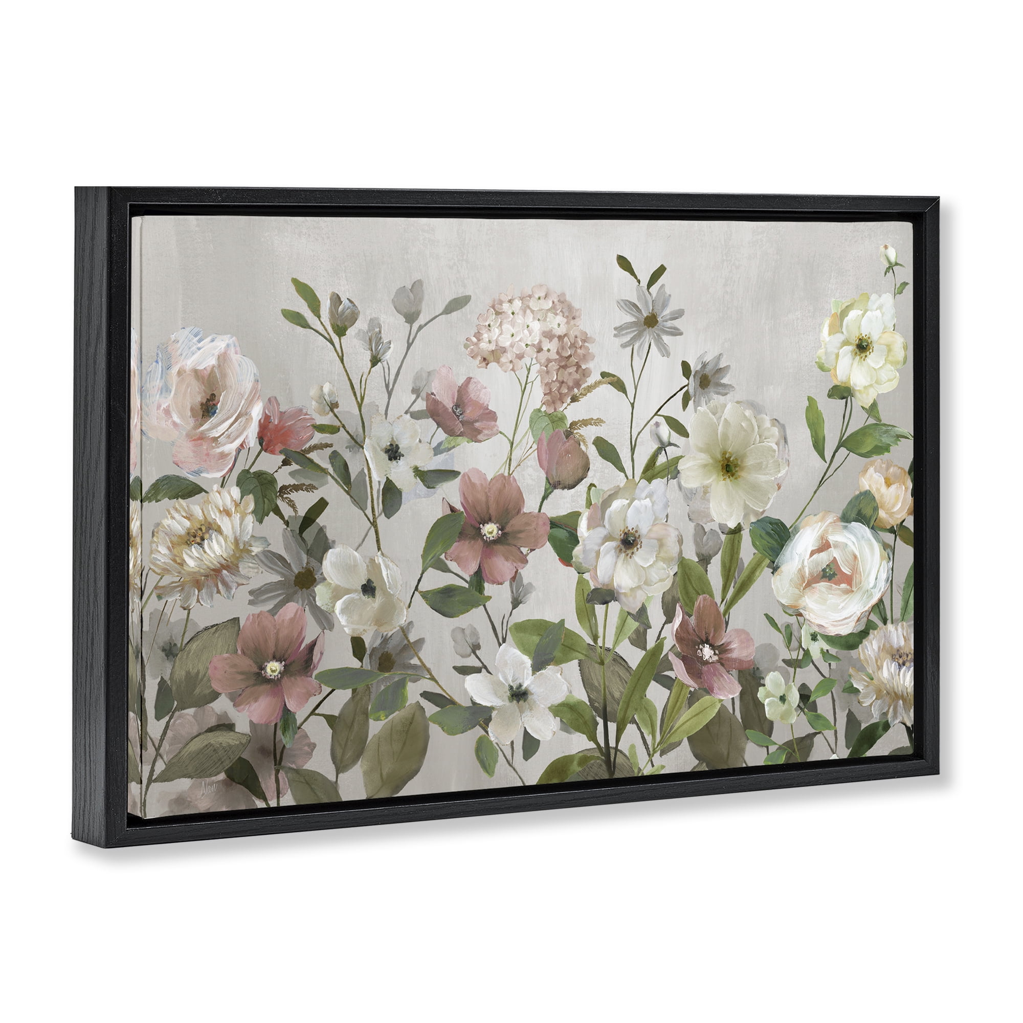 Stupell Industries Garden Meadow Arrangement Black Framed Floater Canvas Wall Art, design by Nan