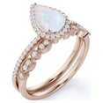 thumbnail image 4 of JeenMata Vintage 1.50 ct Halo Pear Shaped Opal and Moissanite Wedding Ring Set in 18K Rose Gold over Silver, 4 of 7