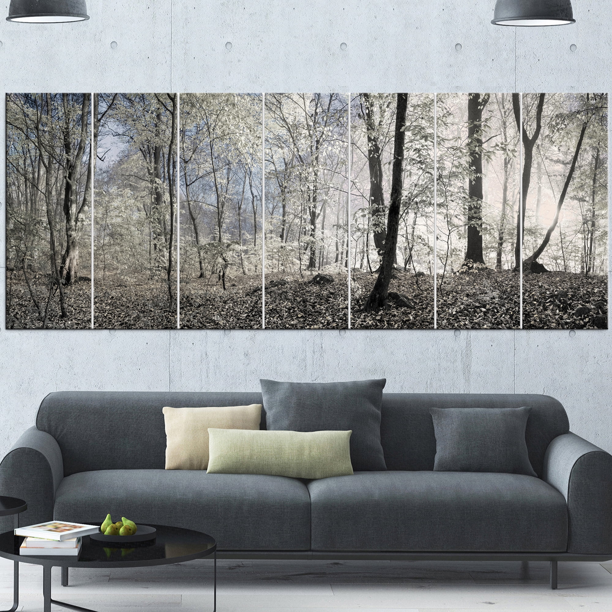 Designart 'Dark Morning in Forest Panorama ' Landscape Canvas Art Print