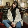 thumbnail image 4 of PIKADINGNIS Vintage Brown Knitted Cardigans for Women Korean Loose Long Sleeve Crochet Sweater Top Woman Casual Solid Lazy Sweaters, 4 of 6