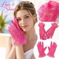 thumbnail image 2 of WJOSBXT 1Pair Women Lace Floral Short Gloves, Elegant Tea Party Wedding Bridal Gloves Hot Pink, 2 of 5