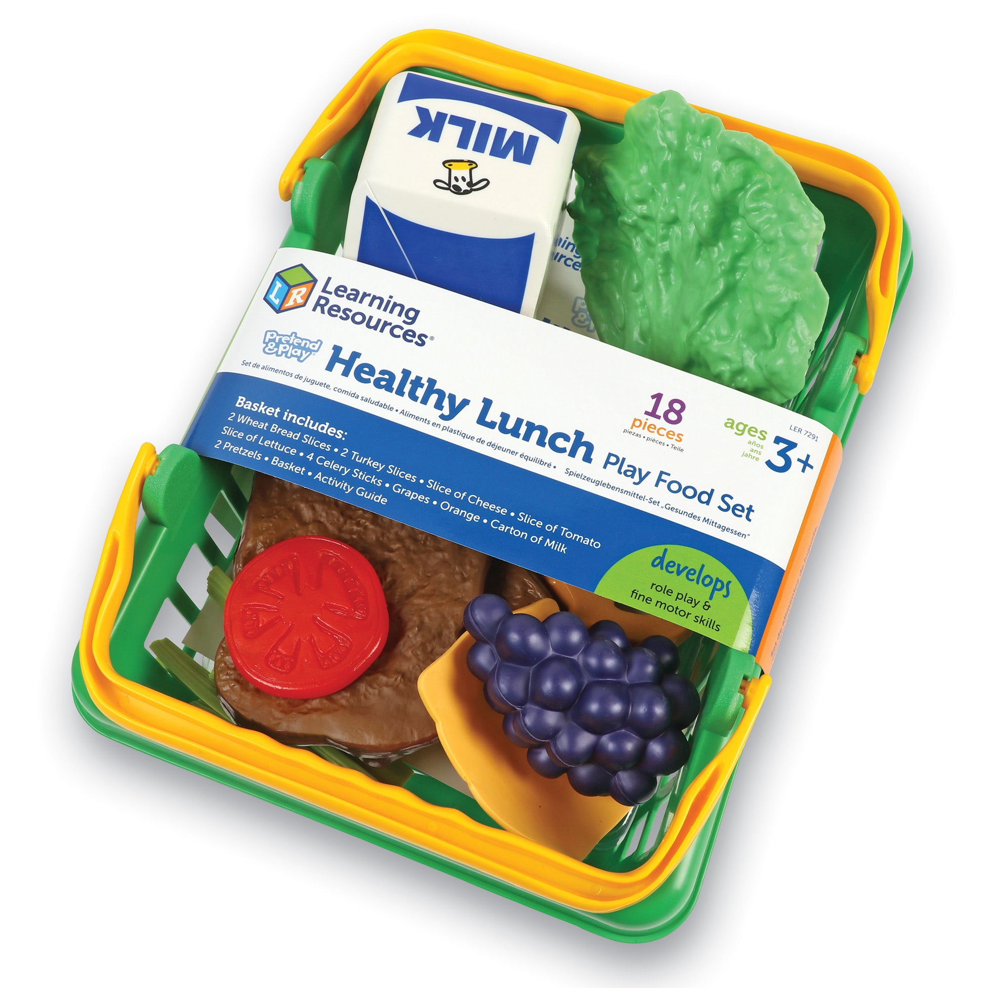 Learning Resources Pretend and Play Healthy Lunch Play Food Basket Set, 18 Pieces, Ages 3+