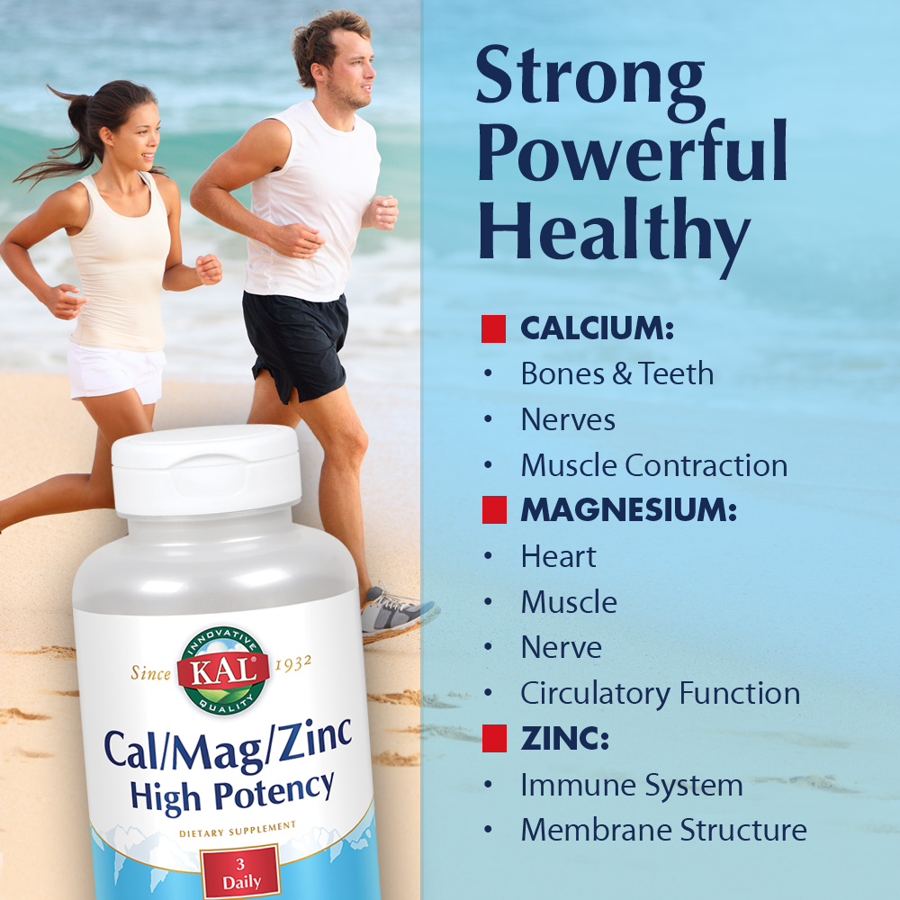 KAL Cal/Mag/Zinc | 1000 mg of Calcium, 400 mg of Magnesium & 15 mg of Zinc | Healthy Bones, Muscle, Heart & Immune Function Support | 100 Tablets - image 3 of 5