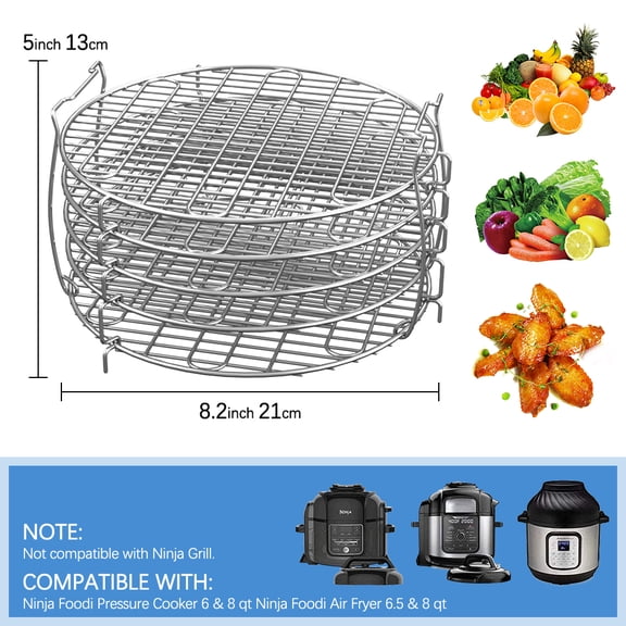 5 Layers Stainless Steel Dehydrator Rack, Air Fryer Multi Cooker Accessories, Stackable Elevated Cooling Drying Rack for Oven Pressure Cooker, 8.2 x 5",Sliver