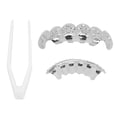 thumbnail image 1 of Juego de dentaduras postizas de hip hop galvanizadas, reutilizables, resistentes a la decoloración, para decoración de dientes en festivales de Halloween, color plateado, 1 of 14