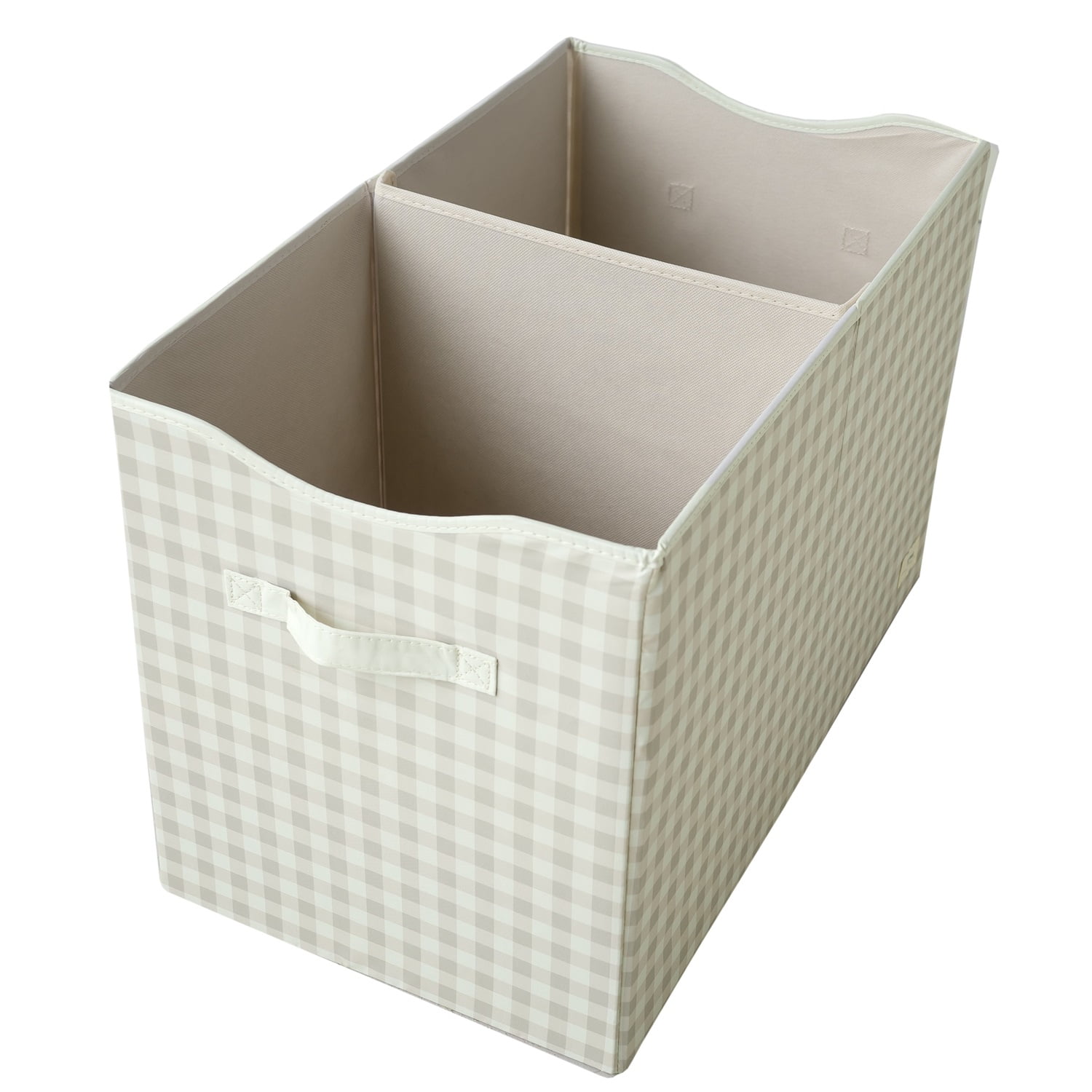 3 Sprouts Recycled Fabric Folding Chest Organizer in Gingham Beige - Collapsible Storage Basket Container with Lid & Handles