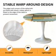 thumbnail image 2 of Elastic Fitted Round Tablecloth, Brown Blue Vintage Waterproof Stretch Table Cover for 36"-44" Tables, Retro Farmhouse Elegant Pastoral Washable Outdoor Tablecloths for Patio, Picnic, Camping, 2 of 9