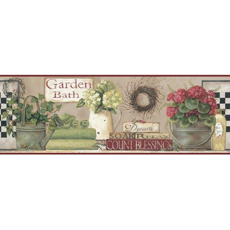 Garden Bath Wall Border, Soft LinenTaupe/Hint Of Red/Green/Black, Beige  Walmart.com Garden Bath Wall Border, Soft LinenTaupe/Hint Of Red/Green/Black, Beige  Walmart.com