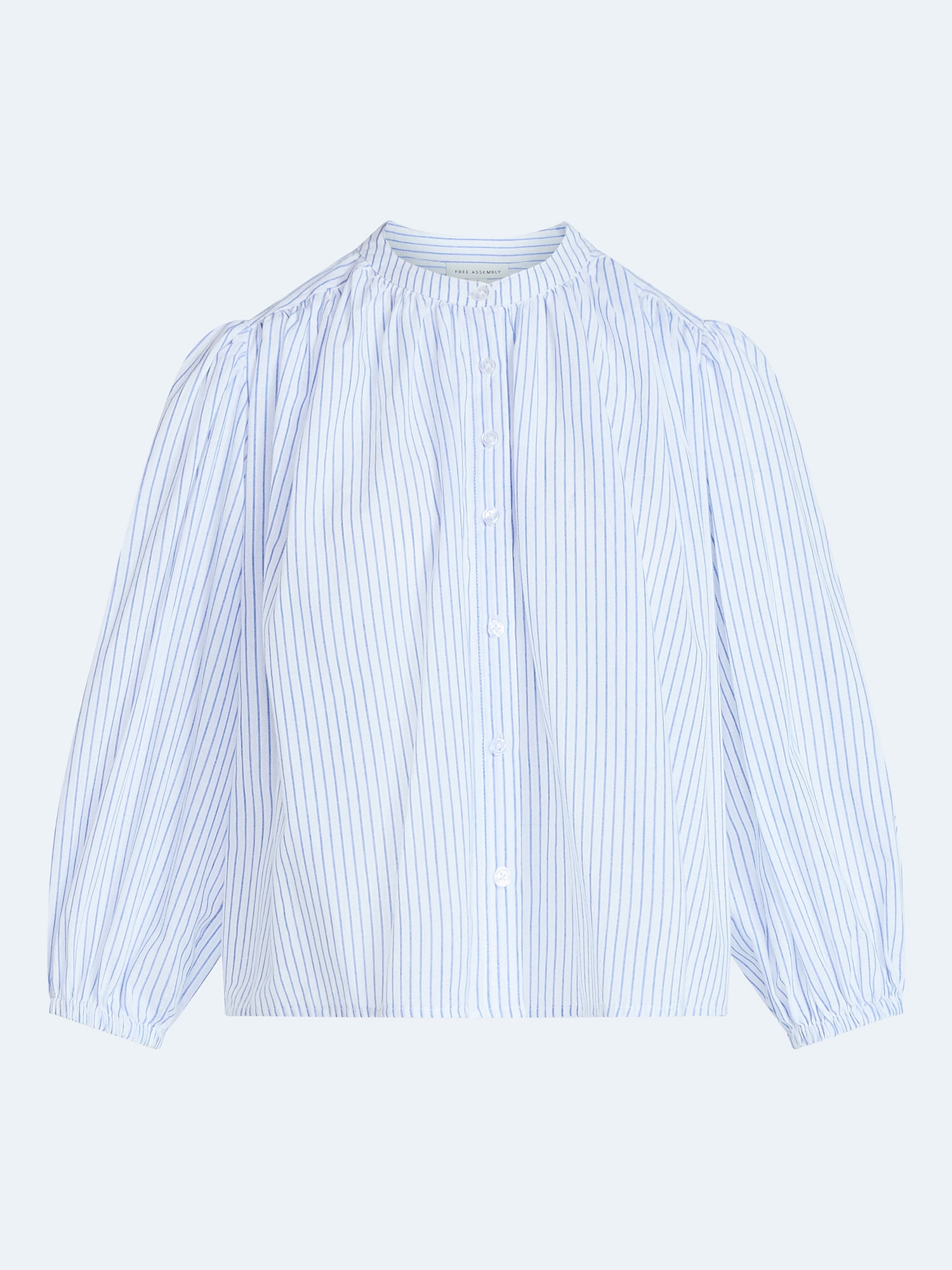 Free Assembly Women's Shirred Cotton Button Down Blouse with Long Sleeves, Sizes XS-XXL